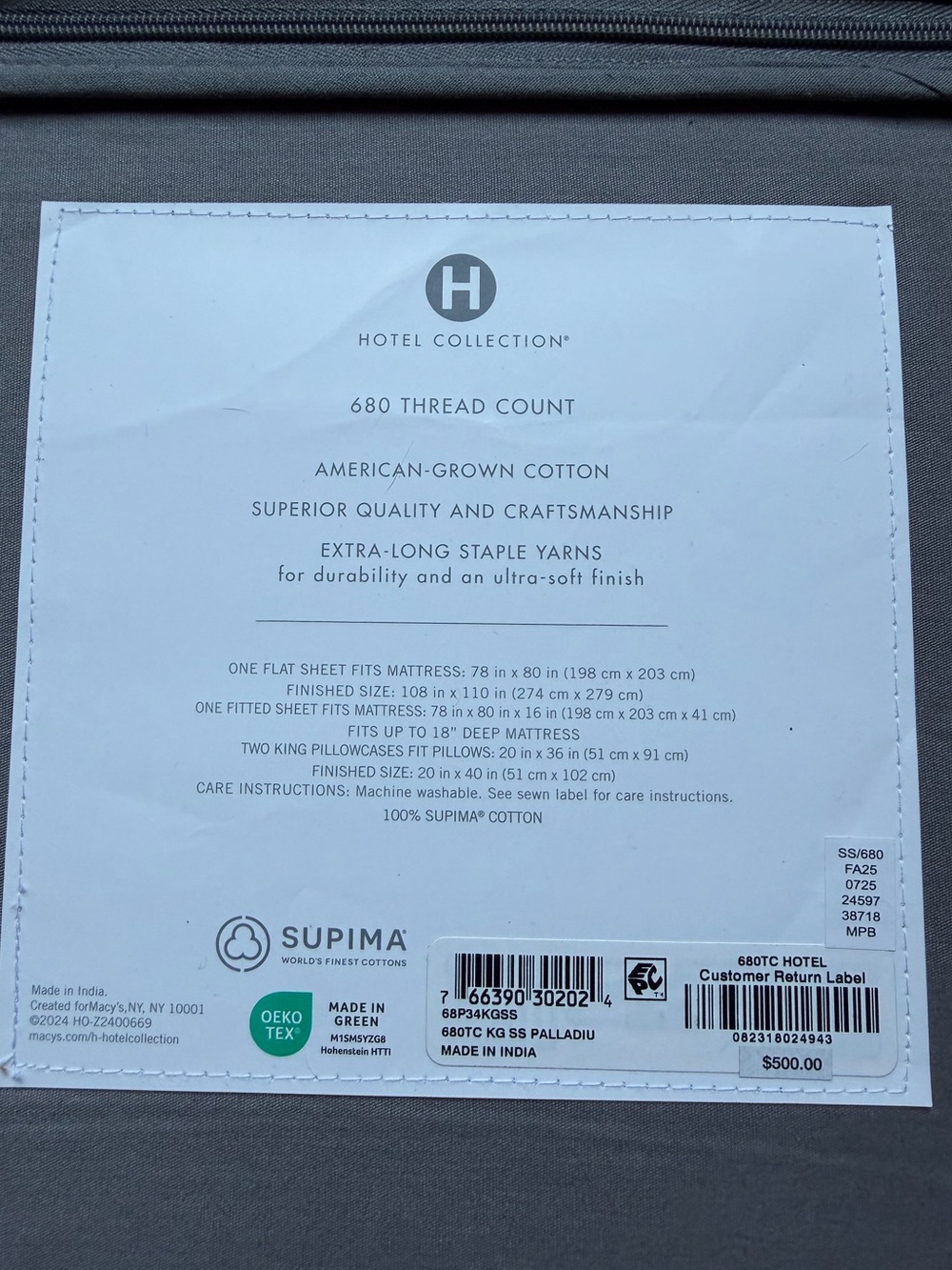Hotel Collection King Sheet Set in Light Gray - Picture 7 of 7